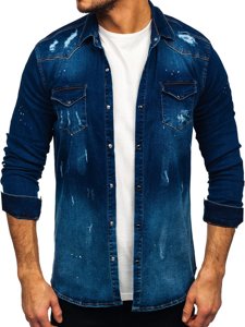 Camisa vaquera a manga larga para hombre color azul oscuro Bolf R802