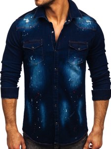 Camisa vaquera a manga larga para hombre color azul oscuroBolf R703