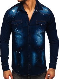 Camisa vaquera a manga larga para hombre color azul oscuroBolf R703