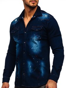 Camisa vaquera a manga larga para hombre color azul oscuroBolf R703