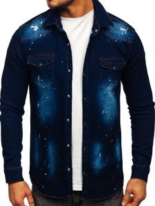 Camisa vaquera a manga larga para hombre color azul oscuroBolf R703