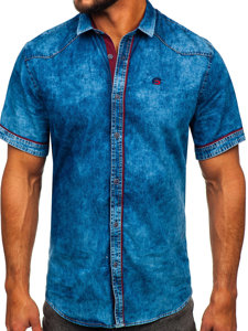 Camisa vaquera de manga corta para hombre azul Bolf 19640