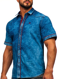 Camisa vaquera de manga corta para hombre azul Bolf 19640