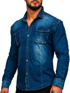 Camisa vaquera de manga larga para hombre azul Bolf MC701B