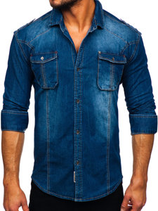 Camisa vaquera de manga larga para hombre azul Bolf MC701B