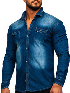 Camisa vaquera de manga larga para hombre azul Bolf MC704B