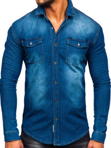 Camisa vaquera de manga larga para hombre azul claro Bolf MC7051BC