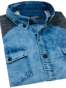 Camisa vaquera estampada de manga larga para hombre azul Bolf 0517