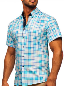 Camiseta a manga corta a cuadros para hombre color azul celeste Bolf 201501