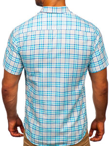 Camiseta a manga corta a cuadros para hombre color azul celeste Bolf 201501