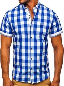 Camiseta a manga corta a cuadros para hombre color azul real Bolf 4508