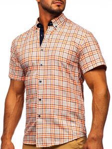 Camiseta a manga corta a cuadros para hombre color naranja Bolf 201501