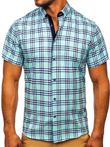 Camiseta a manga corta a cuadros para hombre color verde menta Bolf 201501