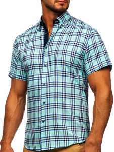 Camiseta a manga corta a cuadros para hombre color verde menta Bolf 201501