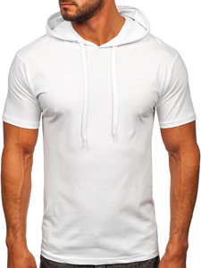 Camiseta algodón de manga corta con capucha sin impresión para hombre blanco Bolf 14513