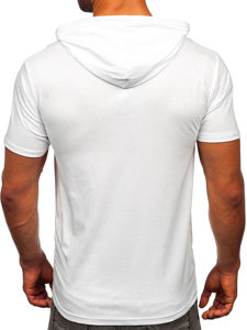 Camiseta algodón de manga corta con capucha sin impresión para hombre blanco Bolf 14513