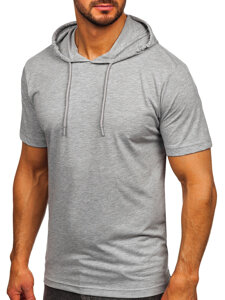 Camiseta algodón de manga corta con capucha sin impresión para hombre gris Bolf 14513