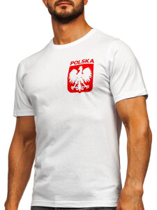 Camiseta algodón de manga corta con impresión de Polonia para hombre blanco 5064