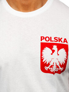 Camiseta algodón de manga corta con impresión de Polonia para hombre blanco 5064