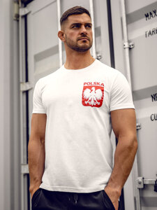 Camiseta algodón de manga corta con impresión de Polonia para hombre blanco 5064A