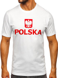 Camiseta algodón de manga corta con impresión de Polonia para hombre blanco 5065