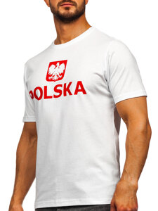 Camiseta algodón de manga corta con impresión de Polonia para hombre blanco 5065