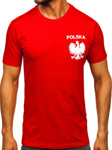 Camiseta algodón de manga corta con impresión de Polonia para hombre rojo 5064