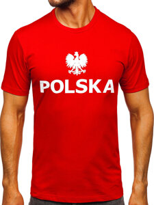 Camiseta algodón de manga corta con impresión de Polonia para hombre rojo 5065