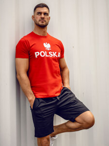 Camiseta algodón de manga corta con impresión de Polonia para hombre rojo 5065A