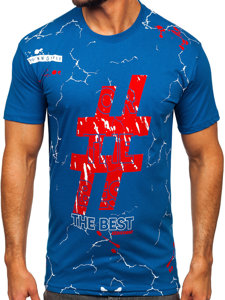 Camiseta algodón de manga corta con impresión para hombre azul Bolf 14728