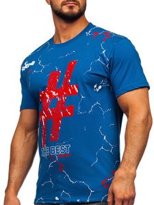 Camiseta algodón de manga corta con impresión para hombre azul Bolf 14728