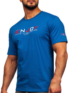 Camiseta algodón de manga corta con impresión para hombre azul Bolf 14739