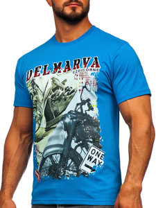 Camiseta algodón de manga corta con impresión para hombre azul claro Bolf 143008