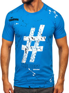 Camiseta algodón de manga corta con impresión para hombre azul claro Bolf 14728