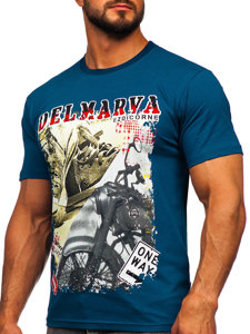 Camiseta algodón de manga corta con impresión para hombre azul oscuro Bolf 143008