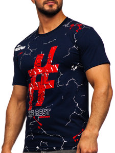 Camiseta algodón de manga corta con impresión para hombre azul oscuro Bolf 14728