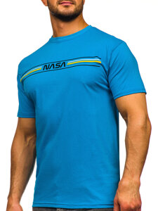 Camiseta algodón de manga corta con impresión para hombre azul tinta Bolf 5052