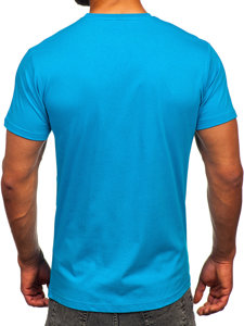 Camiseta algodón de manga corta con impresión para hombre azul turquesa Bolf 143001