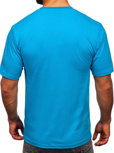 Camiseta algodón de manga corta con impresión para hombre azul turquesa Bolf 14739