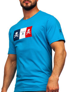 Camiseta algodón de manga corta con impresión para hombre azul turquesa Bolf 14784