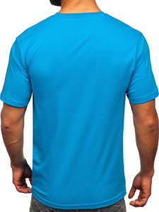 Camiseta algodón de manga corta con impresión para hombre azul turquesa Bolf 14784