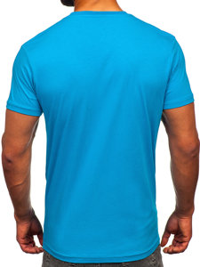 Camiseta algodón de manga corta con impresión para hombre azul turquesa Bolf 14794