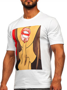 Camiseta algodón de manga corta con impresión para hombre blanco Bolf 143018