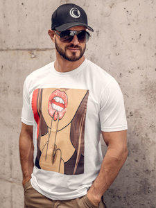 Camiseta algodón de manga corta con impresión para hombre blanco Bolf 143018A