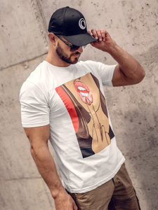 Camiseta algodón de manga corta con impresión para hombre blanco Bolf 143018A