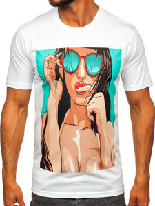 Camiseta algodón de manga corta con impresión para hombre blanco Bolf 143019