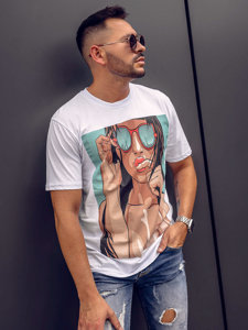 Camiseta algodón de manga corta con impresión para hombre blanco Bolf 143019A