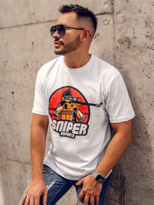 Camiseta algodón de manga corta con impresión para hombre blanco Bolf 143022A