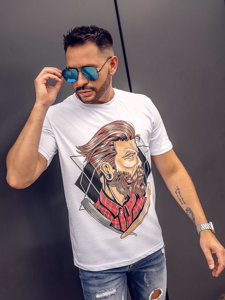 Camiseta algodón de manga corta con impresión para hombre blanco Bolf 143024A