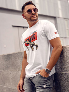 Camiseta algodón de manga corta con impresión para hombre blanco Bolf 14709A